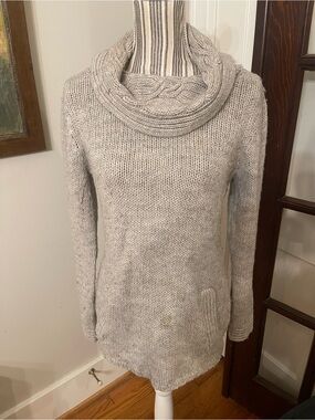 Royal Robbins Light Gray Cable Cowl Neck Sweater